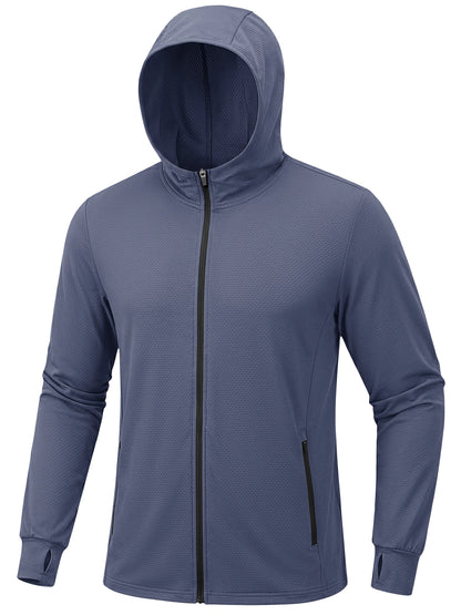 TACVASEN Men's Full Zip UPF 50+ Sun Protection Jacket, Lightweight Hooded Fishing Shirt with 4 Pockets & Thumbholes, Breathable