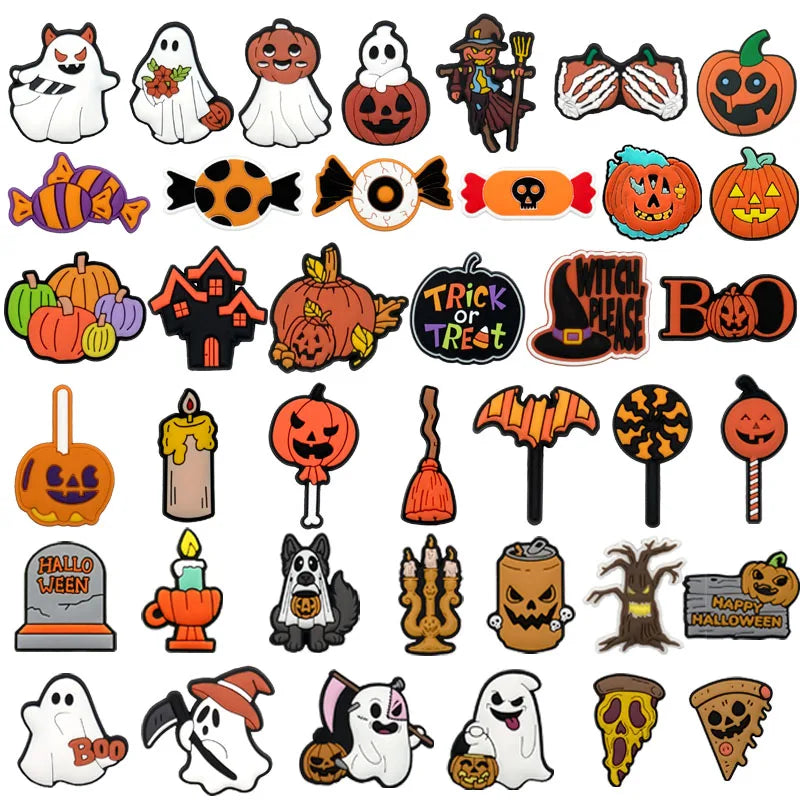 1/40pcs Halloween Shoe Charms Ghost Pumpkin Shoe Decorations Accessories Funny Sandals Pins Gifts for Women Kids Clog Buckles