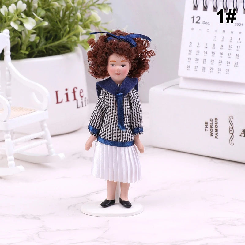 1/12 Dollhouse Miniature Porcelain Doll People Model Beautiful Youth Boy Girl Decor Doll House Toy