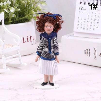 1/12 Dollhouse Miniature Porcelain Doll People Model Beautiful Youth Boy Girl Decor Doll House Toy