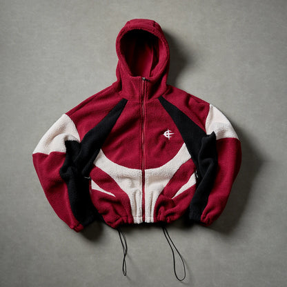 American Style Patchwork Polar Fleece Hooded Jacket Men Autumn Winter Warm Oversized Coat High Street Hip Hop Streetwear Man