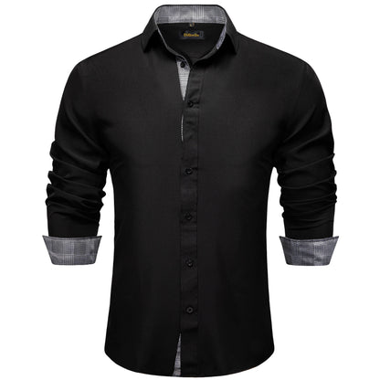 Men Shirts Long Sleeve Black and Green Contrast Color Tops Casual Fashion Polyester Dress Shirt Business Party Men Clothing