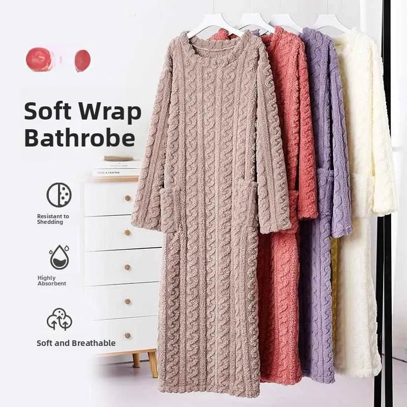 Thick Coral Fleece Robe Women's Sleepwear Long Sleeve Loose Home Clothes Autumn Winter Warm Pyjamas OENY Brand Spring Listing