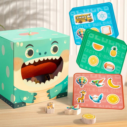 Wooden dinosaur balance touch large building blocks, children's shape recognition fine motor training educational toys
