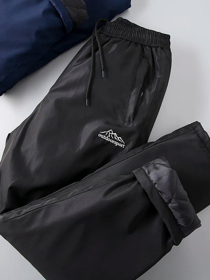 Thickened Cotton Casual Pants for Men Windproof Warm Elastic Waist Straight Leg Long Trousers Company Overstock Winter Outdoor