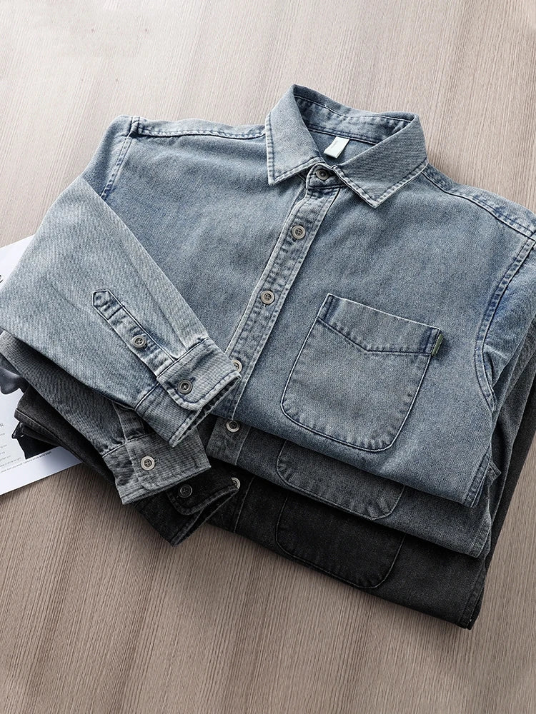 Autumn and Winter New American Tooling Long-sleeved Shirt, High-end Loose and Versatile Denim Shirt, Jacket Jacket Men