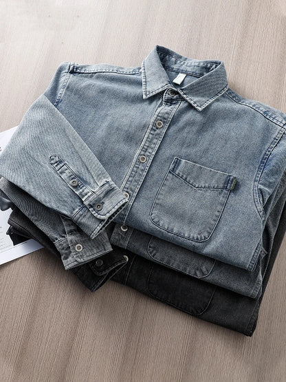 Autumn and Winter New American Tooling Long-sleeved Shirt, High-end Loose and Versatile Denim Shirt, Jacket Jacket Men