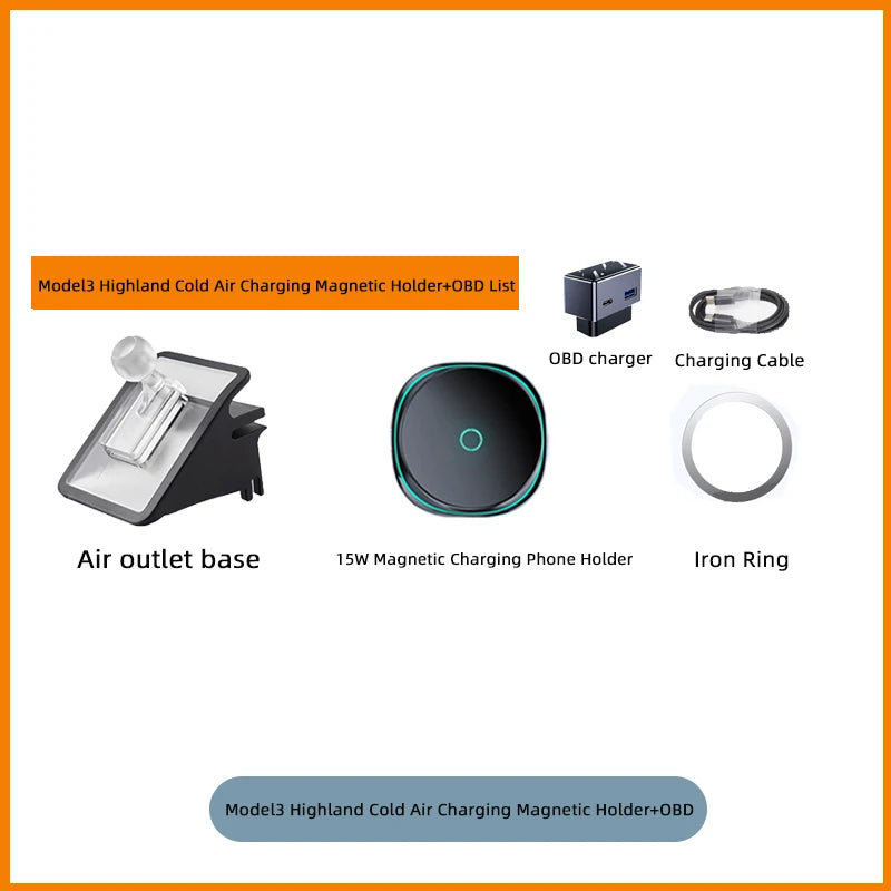 Car Phone Holder Mount for Tesla Model Y Junipe Model3 Highland Cold air low Temperature Charg Magnetic Car Phone Support Frame