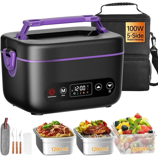 1.2L Electric Lunch Box, 100W 5D Heating, 6x4000mAh Battery, Dual Insulated Bag, Portable Food Warmer, 220° Max, BPA-Free