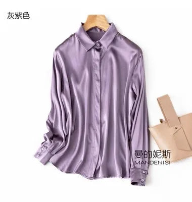 Luxury Satin silk shirt women's long sleeve 93% mulberry silk shirt commuter office lady style for Spring/Summer