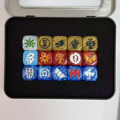 15PCS 16mm/0.63inch D6 Wargaming Dice Set for Tabletop Miniatures Game, Damage Tracking,Army Faction Themed Dice Tokens