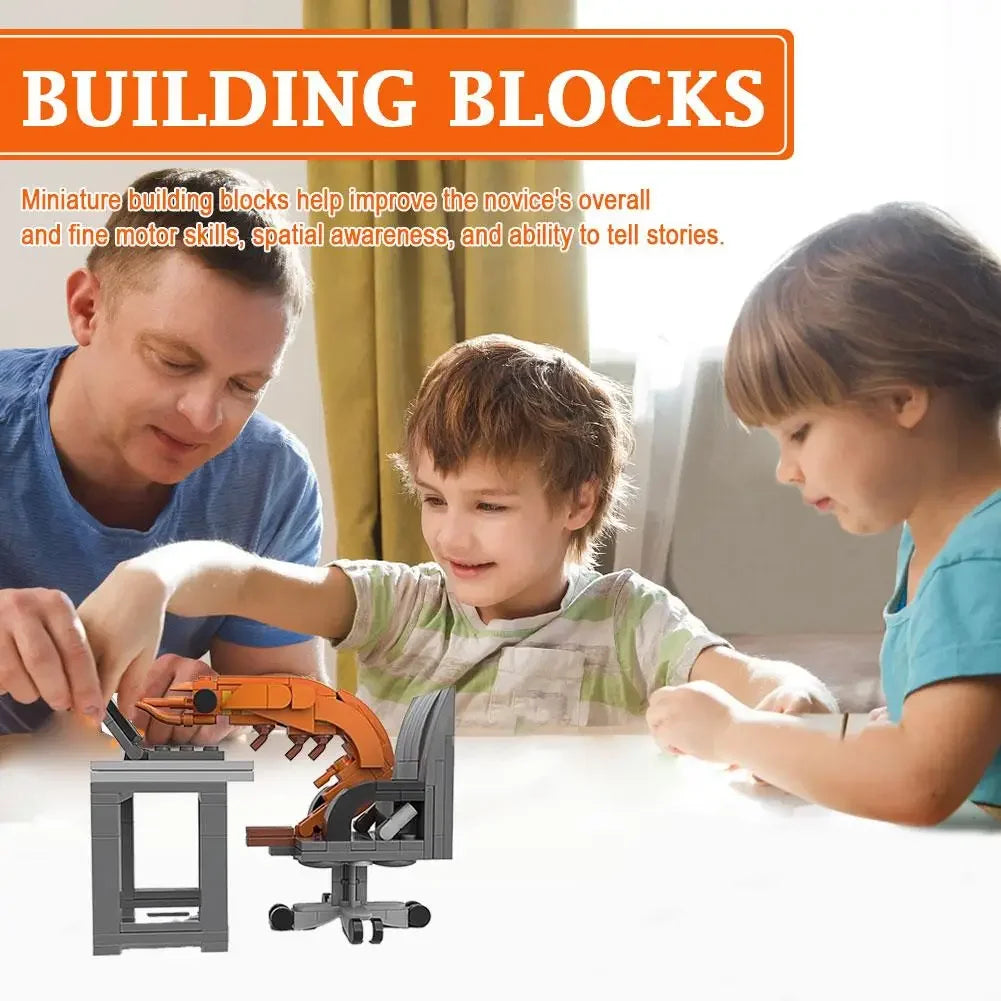 Shrimp Building Blocks Cattle Horses Hard Work Office Figurines Cream Cat Ornament Beast of Burden Model Assembly Toy for Worker