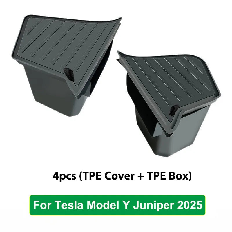For Tesla Model Y Juniper 2025 2026 Launch Trunk Side Storage Box Boot Organizer Flocked TPE Mat Anti-dirty Travel Accessories