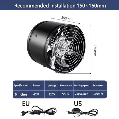 4''6''8'' Pipe Exhaust Fan Air Ventilator Metal Pipe Ventilation Exhaust Fan Mini Extractor Bathroom Toilet Wall Fan Duct Fan