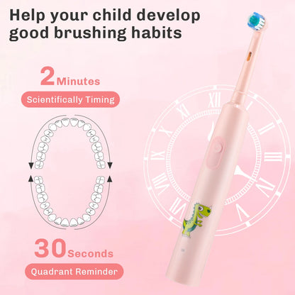 Rechargeable Smart Toothbrush for Children Cleaning Whitening & Massage 3 Modes IP67 Electric Cartoon Toothbrush 2-Min Timer