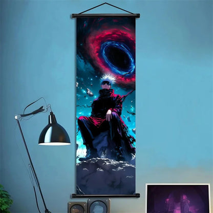 Jujutsu Kaisen Gojo Satoru Anime Art Fabric Wall Poster Hanging Scroll for Bedroom Gaming Room Decor Ideal Gift for Fans