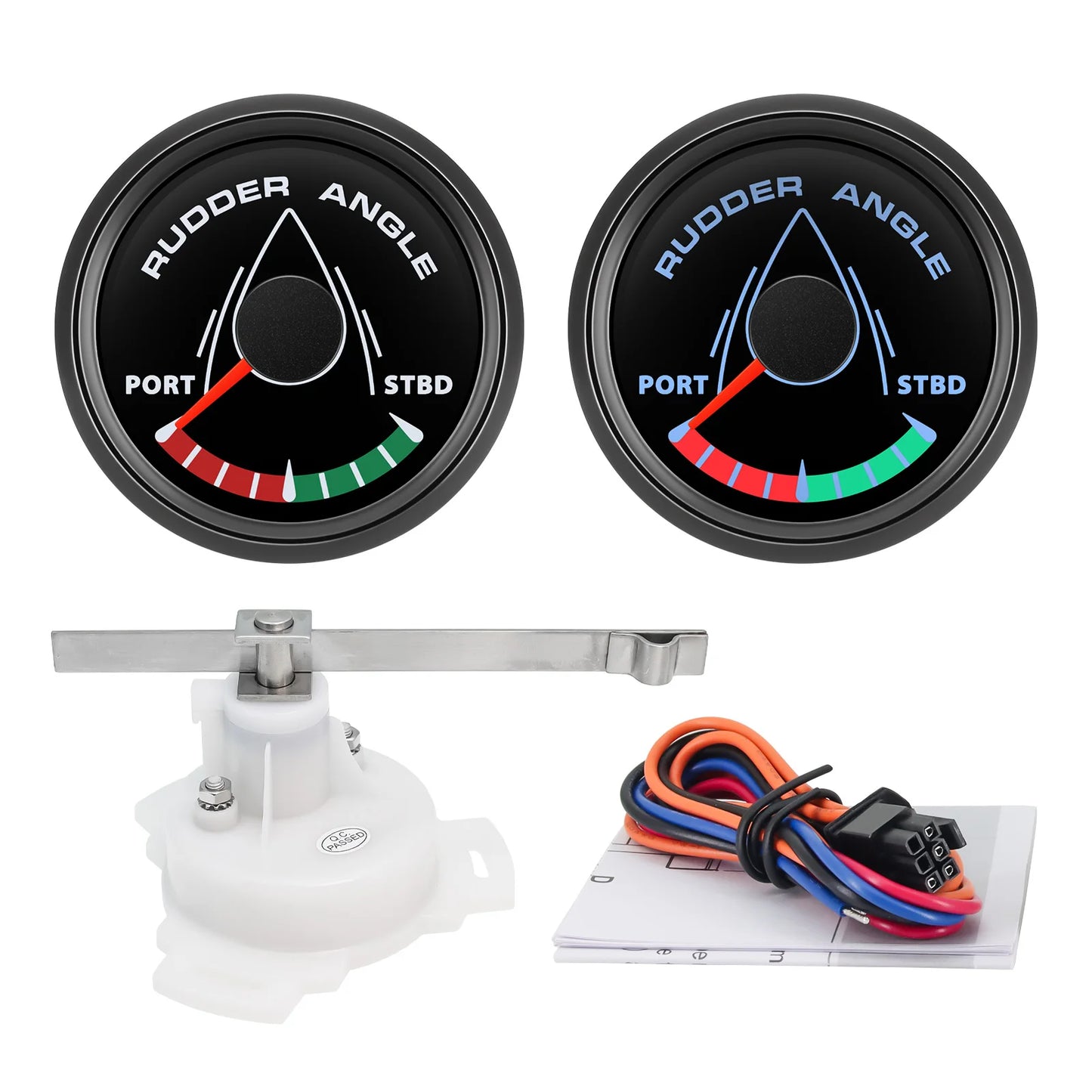 52MM Rudder Angle Indicator with 8 colors backlight Waterproof Rudder Position Gauge with Sensor 0-190ohm for Boat Yacht Marine