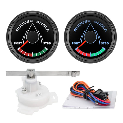 52MM Rudder Angle Indicator with 8 colors backlight Waterproof Rudder Position Gauge with Sensor 0-190ohm for Boat Yacht Marine
