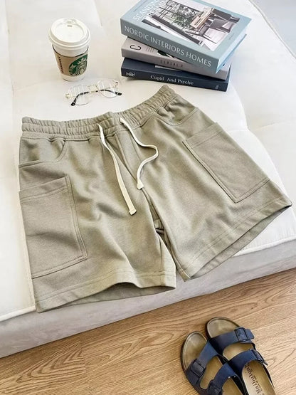 Summer Drawstring Multi-pocket Gym Baggy Shorts Men's Breathable Sports Fitness Y2K Bermudas High Street Casual Short Pants