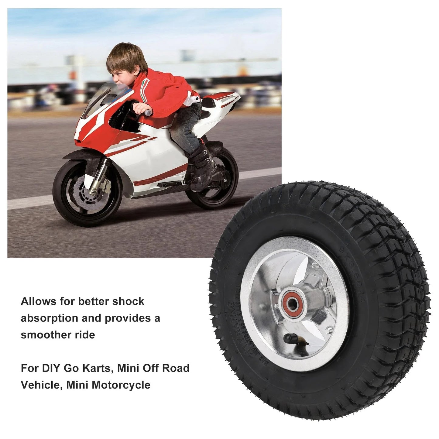 4 Inch Go Kart Tires, 4 Inch Off-Road Tires with Metal Hub, High Traction for Go Karts and Mini Vehicles