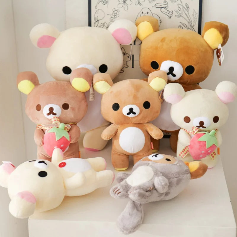 White Strawberry Rilakkuma Plush collection Teddy Bear Peluche Anime Bear Kuma Plushies Stuffed Doll Kawaii Room Decor Girl Gift