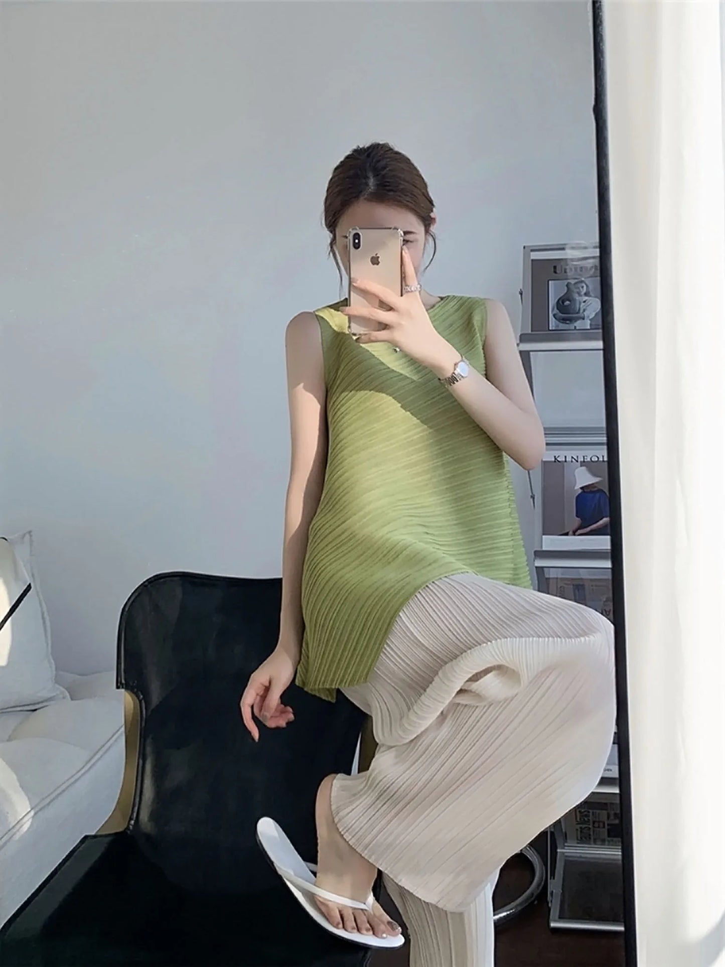 Unique Folded Design Sleeveless Top Set for Small Women Elegant Suitable Travel Wear Polyester Summer T-Shirt round Neck High...