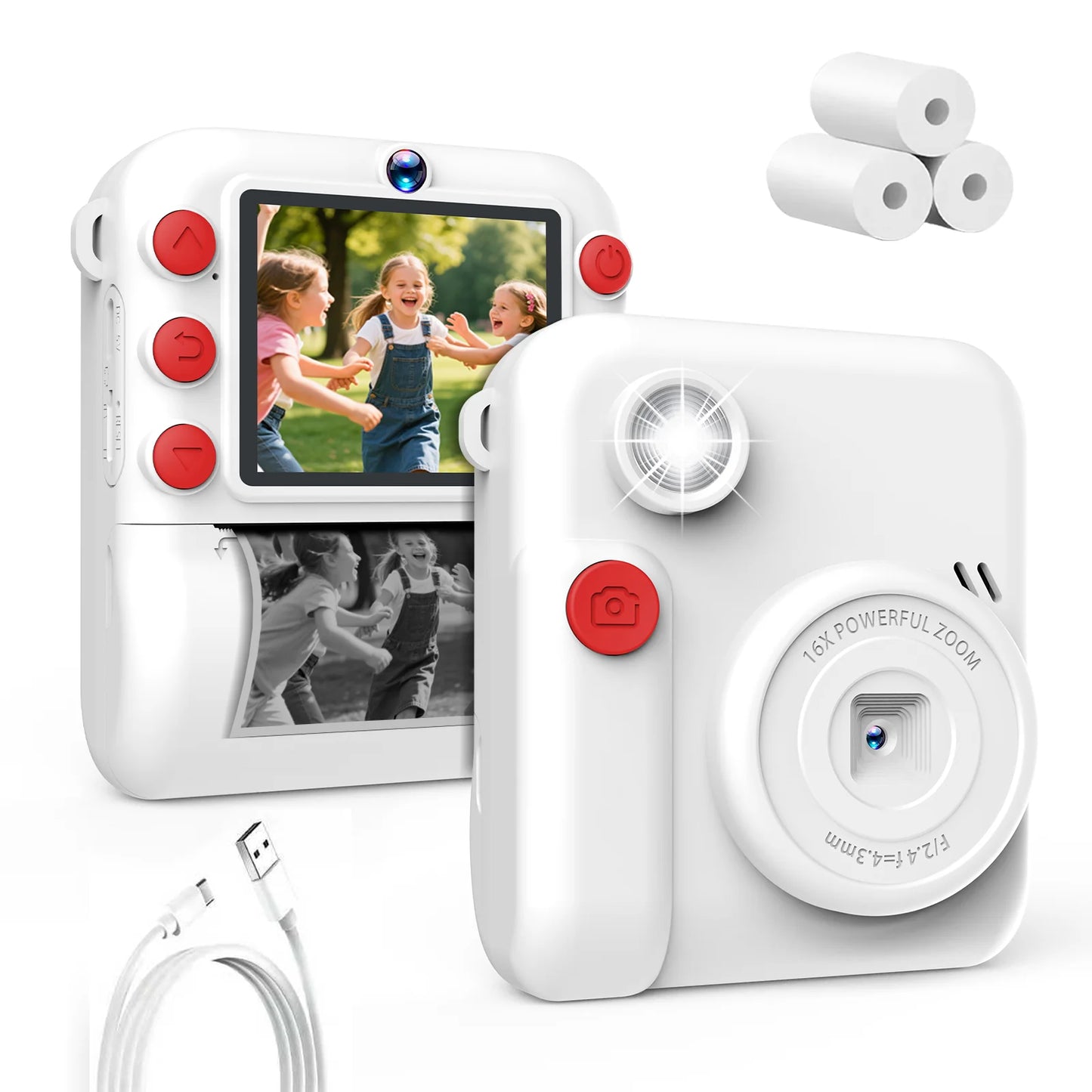 Kids Camera 1080P HD with Mini Thermal Printer Video Recorder Instant Print Photo Gift for Children