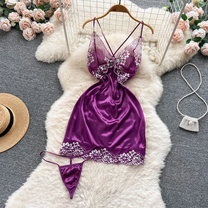 Sexy Lace Strap Jumpsuit Slim Fit Transparent Women's Pajamas Halter Playsuit Erotic Lingerie Catsuit Backless Hollowed Bodysuit