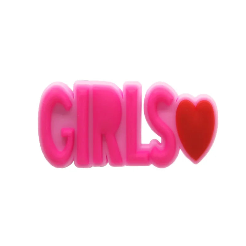 1/50PCS Pink Style Alphabet Women Shoe Charms Accessories Pins for Clog Fashion Women Shoe Buckle Decorations Tote Bag Pendant
