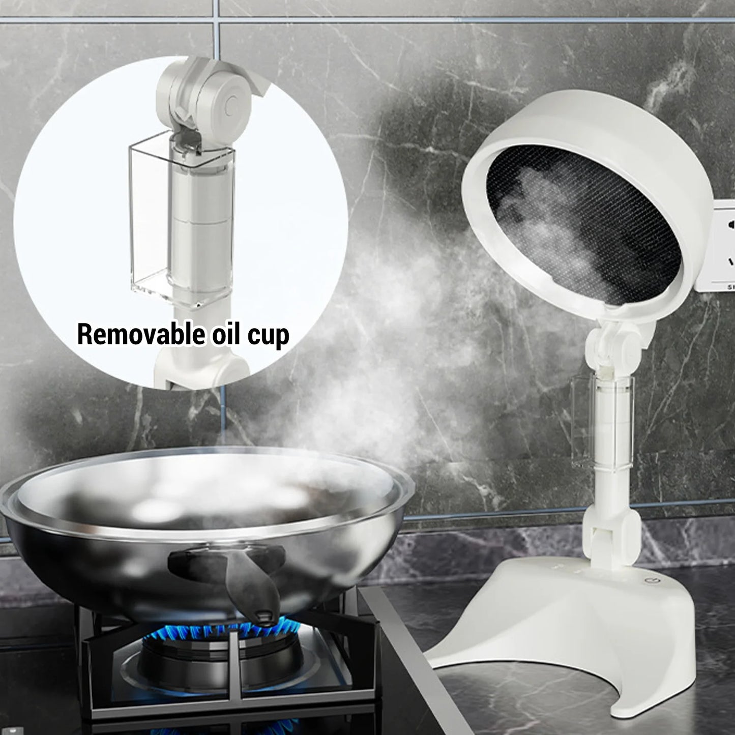 Desktop Cooker Hood Tabletop Range Hood 8W 3 Speed Strong Suction Low Noise Multifunction Foldable Portable Kitchen Exhaust Fan