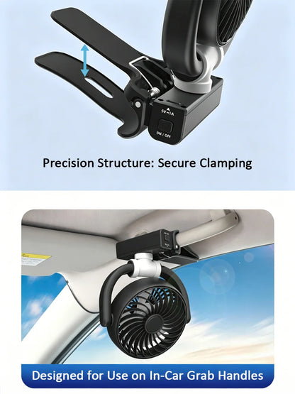 Car Cooling Clamp Fan Brushless Motor USB Rechargeable Fan  3 Speed Wind Rotatable Portable 5 Leaves Fan Car Electronic Tool