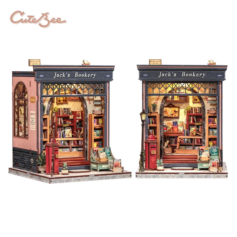 CUTEBEE Book Nook Kit 3D Wooden Puzzle DIY Bookend Insert Model Building Kit Laser Cut Precision Pieces for Home Decor Office