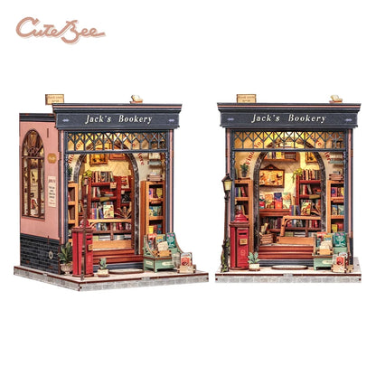 CUTEBEE Book Nook Kit 3D Wooden Puzzle DIY Bookend Insert Model Building Kit Laser Cut Precision Pieces for Home Decor Office