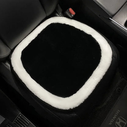 Winter New Cartoon Plush Car Cushion Simple Black White Thickened Anti Slip Women's Auto Seat Pad Cute Interior Modification