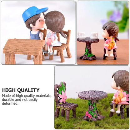 5Sets Miniature Resin Chair Table Set Classic Fairy Garden Furniture Desktop Decoration Home Decor for Living Room Bedroom