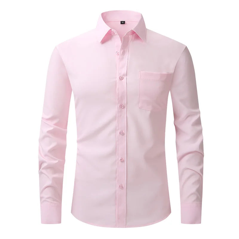 Fashion Business Casual shirt Men's slim long sleeve shirt solid color business social non-ironing anti-wrinkle American code