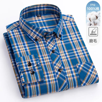 New Flannel Plaid Long Sleeve Men Casual Shirts Autumn Winter Fashion Plus Size Regular Fit Smart Dress Shirts Daily Clothes Top