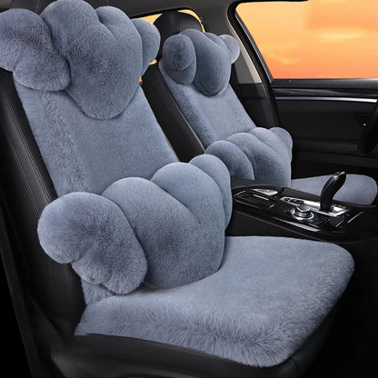 2/3/4pcs Super Soft Fluffy Rabbit Faux Fur Car Seat Cover Winter Plush Warm Thick Home Car Seat Cushion Pad Neck/Waist Pillow