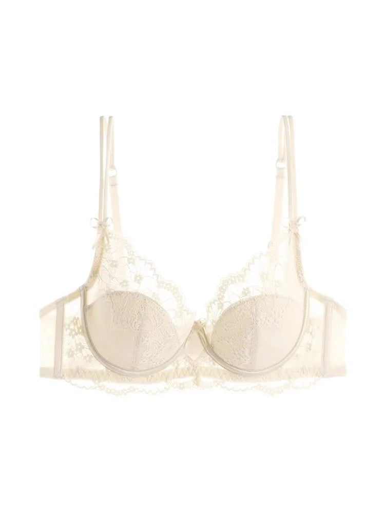 French Style Women's Minimizer Bra Sexy Lingerie Set Large Breast Support Half Cup Soft Underwire Anti Sagging Comfort Thin Bras
