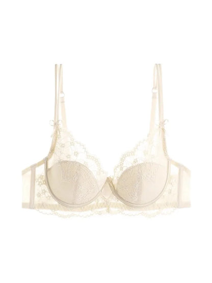 French Style Women's Minimizer Bra Sexy Lingerie Set Large Breast Support Half Cup Soft Underwire Anti Sagging Comfort Thin Bras
