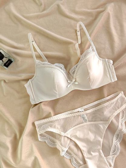 2 Pieces Sexy Thin Cup Lingerie Set French Lace Push Up Bra Women Wireless Underwear High Quality Comfort Brassiere Panties Set