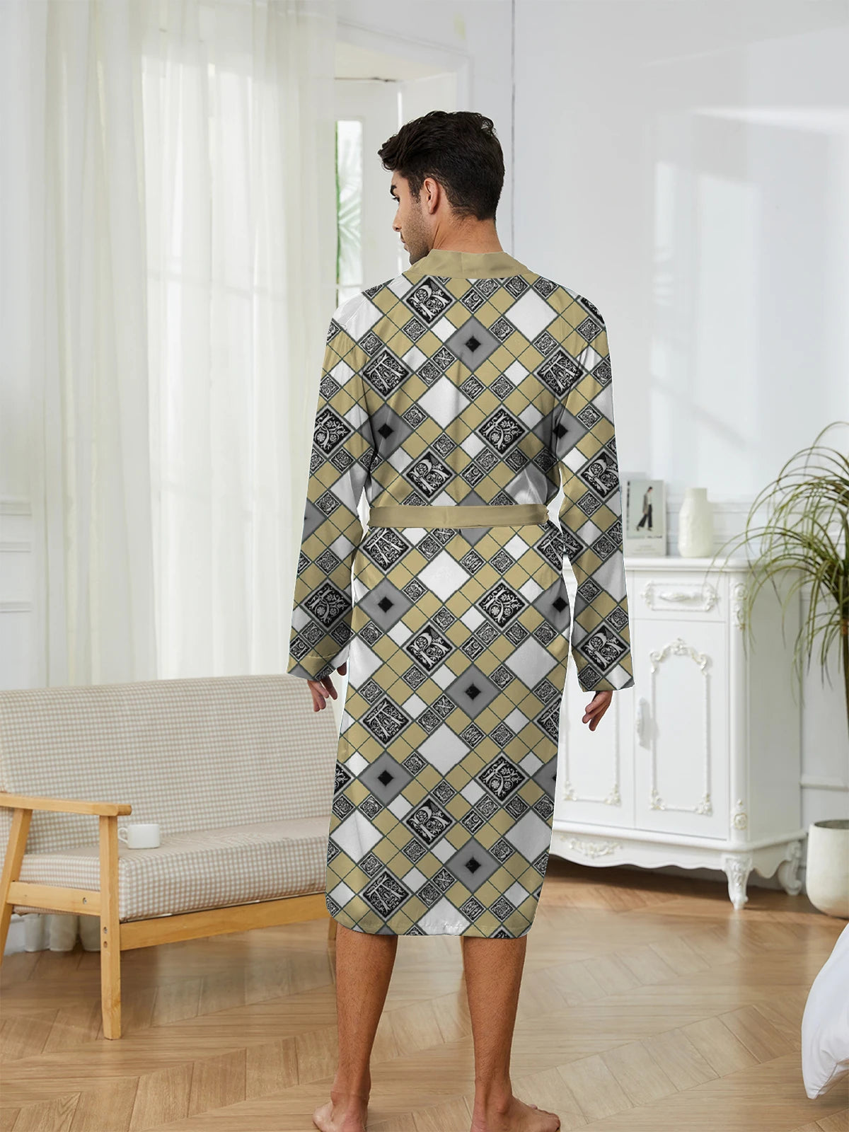Men's Robe 2025 Autumn New Men Nightgown Sleepwear Home Nightgown Thin Skin Friendly 3D Printed Luxury Bathrobe Long Sleepwear