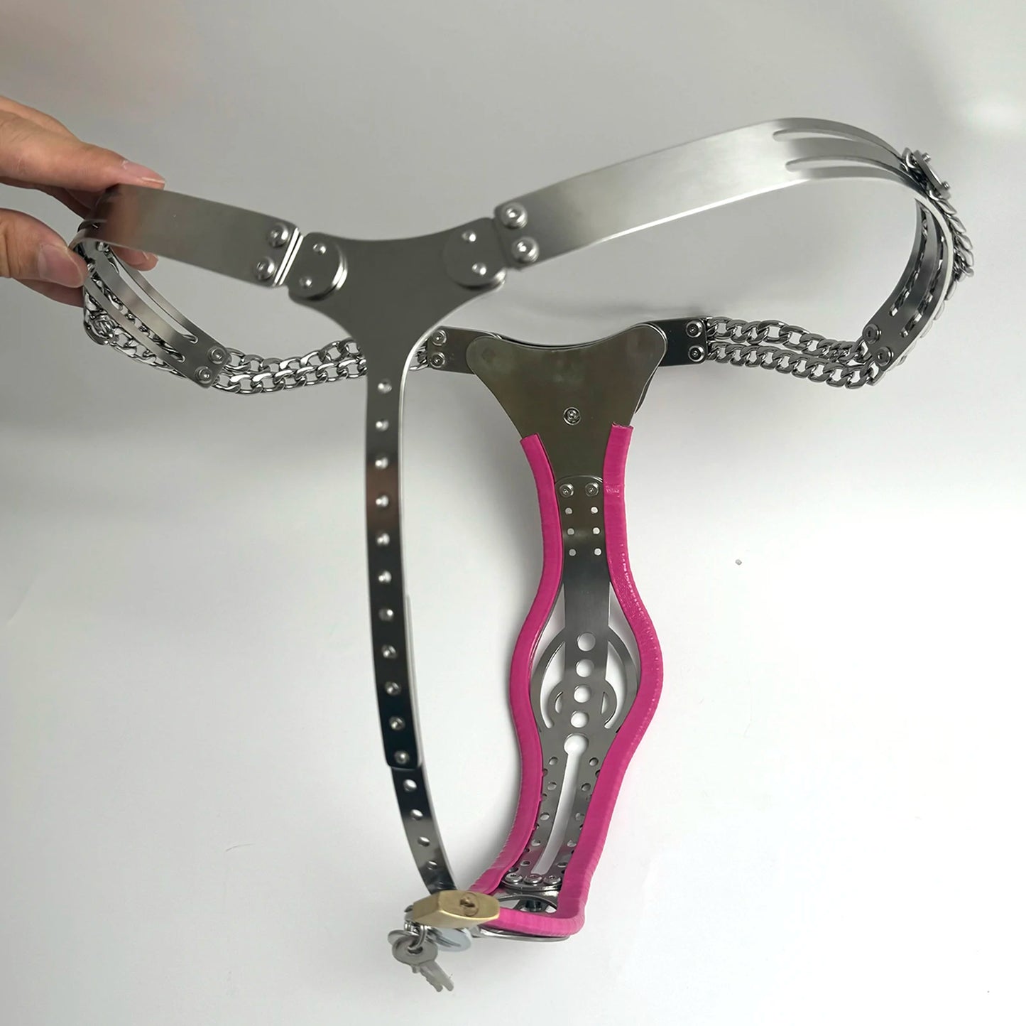 2026Press Lock Male Female Adjustable StainlessSteel Chastity Belt Cock Penis Cage Defecate Hole Anal Plug Adult Bondage Sex Toy