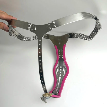 2026Press Lock Male Female Adjustable StainlessSteel Chastity Belt Cock Penis Cage Defecate Hole Anal Plug Adult Bondage Sex Toy