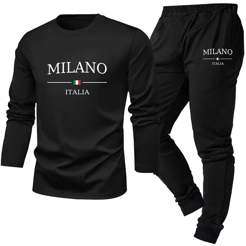 2-piece men's sleepwear set for spring summer autumn winter long sleeved pants letter patterned base shirt home wear set