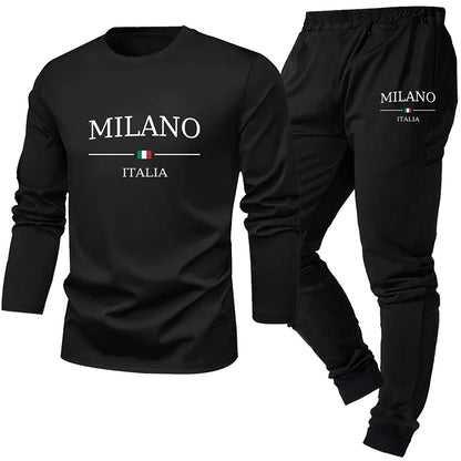 2-piece men's sleepwear set for spring summer autumn winter long sleeved pants letter patterned base shirt home wear set