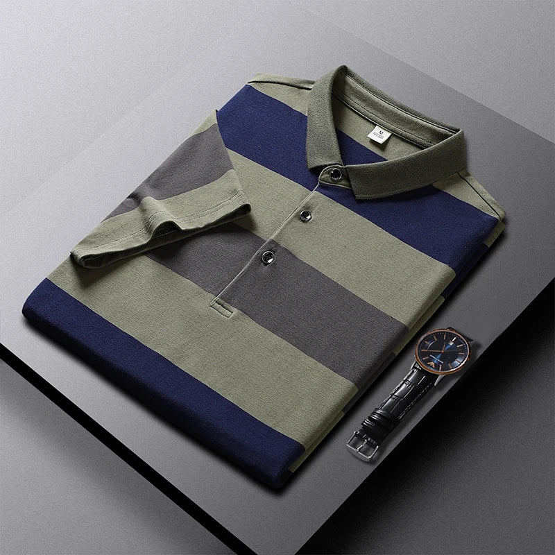 New Summer Men Classic Striped Polo Mens Cotton Short-Sleeved Fashion Business Casual Hot Polo Shirt Male Dropshipping LZLLTT