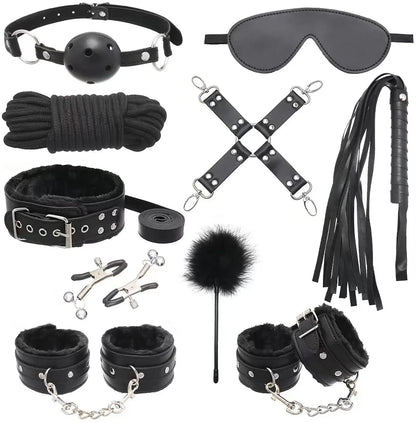 Sexy leather BDSM plush bondage bundle set blindfold handcuffs whip sex toys for women Nipple clip butt plug Exotic sex toys