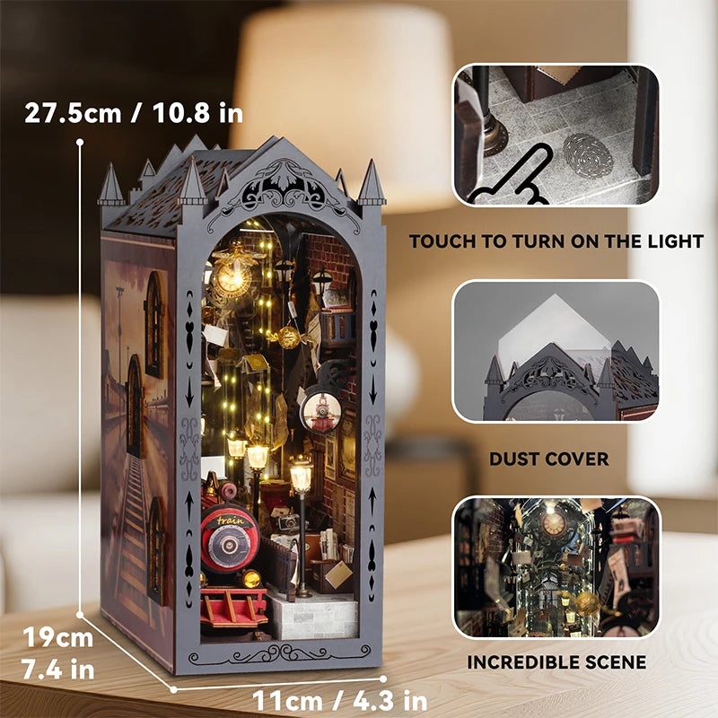 DIY Wooden Doll Houses Book Nook Shelf Insert Kit Miniature Model Kits 3D Puzzle Bookshelf With  LED Lights For Christmas Gifts