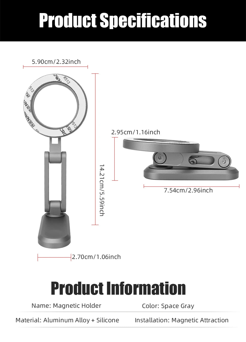 Metal Magnetic Universal Car Phone Holder Foldable Phone Stand Mount GPS Support Fit All phone USE For Gym Outdoor Selfie Office